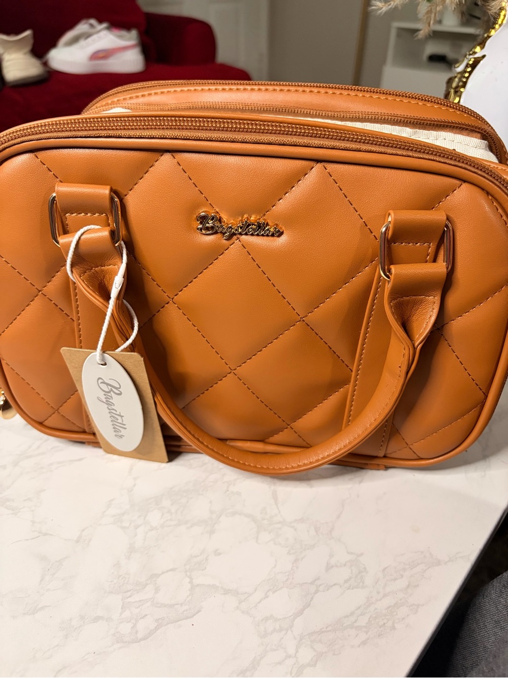 Quilted Satchel in Cognac